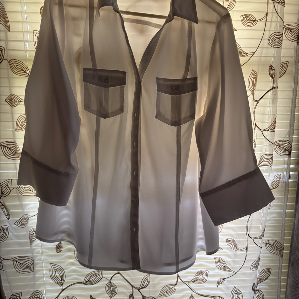 Sheer Button-Up Blouse with Pockets